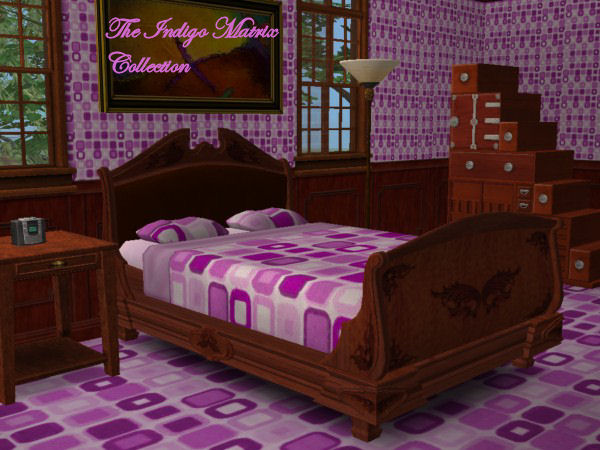 This is a bedroom, thus includes the bedsheets, wallpaper, and flooring.